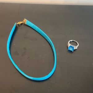 Blue choker necklace and blue ring